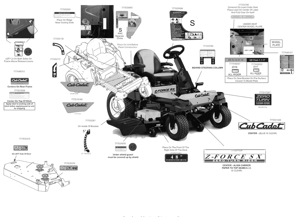 Label Map Diagram and Parts List for Z-FORCESX48KW (17AIDGJB010)(2017) Cub Cadet Lawn Tractor